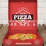 mẫu hộp bánh pizza màu sắc sặc sỡ